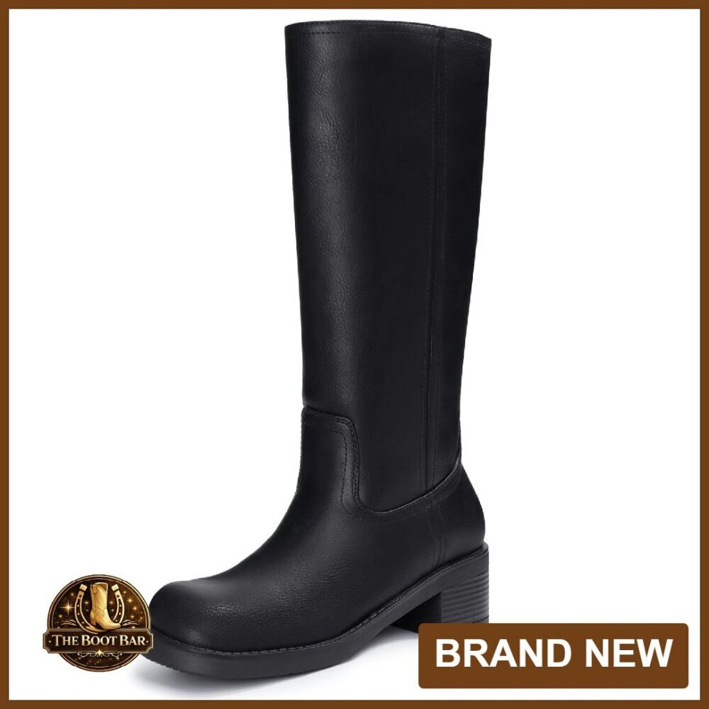 Women's Knee High Boots Square Toe Chunky Block Low Heel Riding